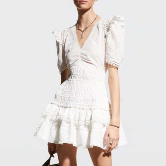 LoveShackFancy Rena Embroidered Ruffle Mini Dress - Picture 1 of 12